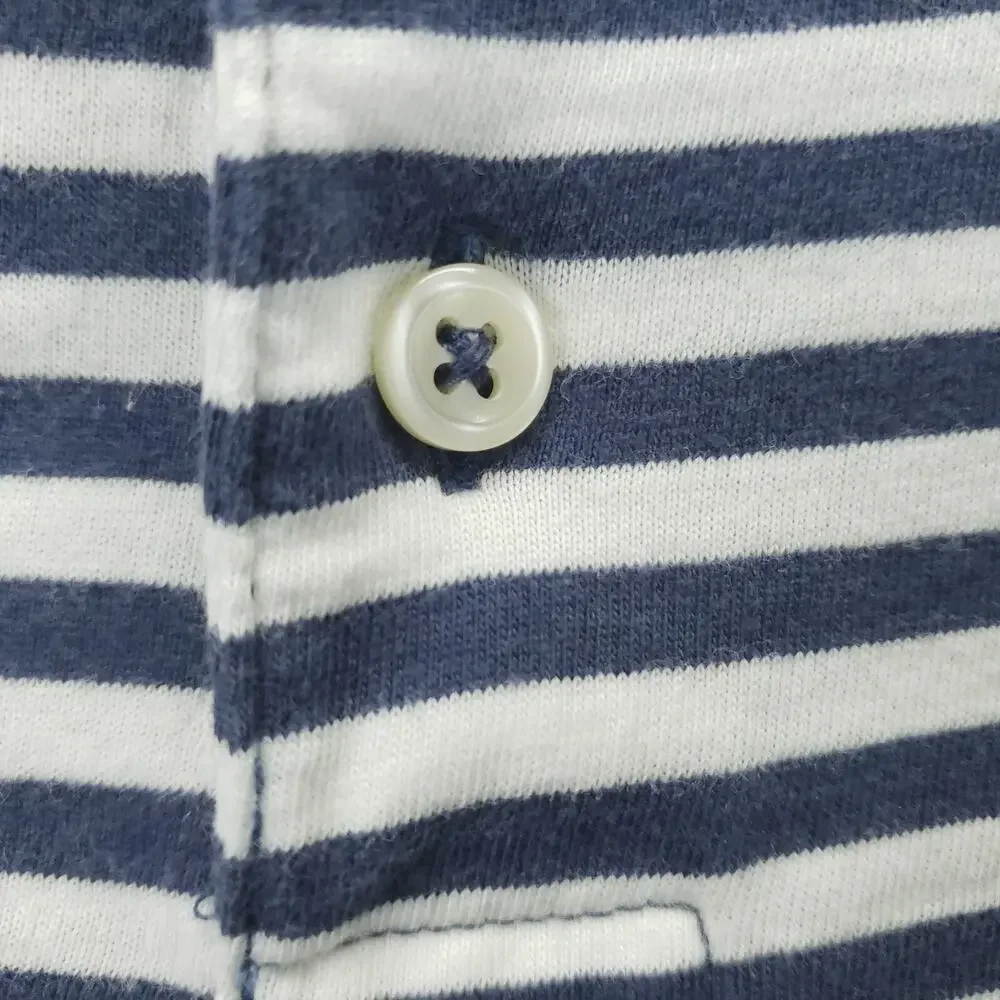Polo Ralph Lauren Polo Shirt Mens Medium Blue White Cotton Striped Short Sleeve